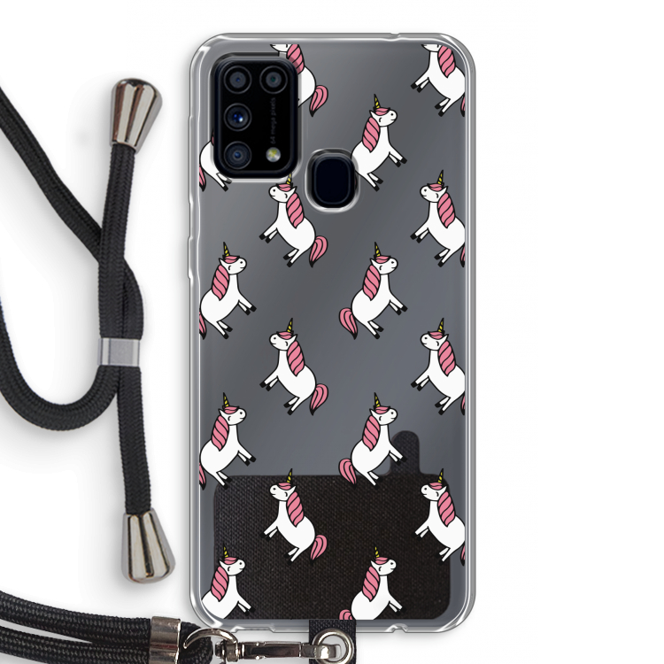 Eenhoorns overal: Samsung Galaxy M31 Transparant Hoesje met koord