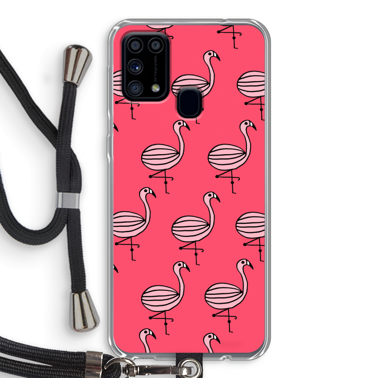 Flamingo: Samsung Galaxy M31 Transparant Hoesje met koord