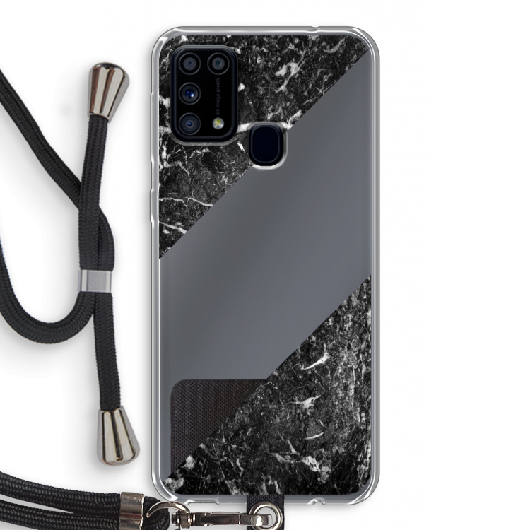 Zwart marmer: Samsung Galaxy M31 Transparant Hoesje met koord
