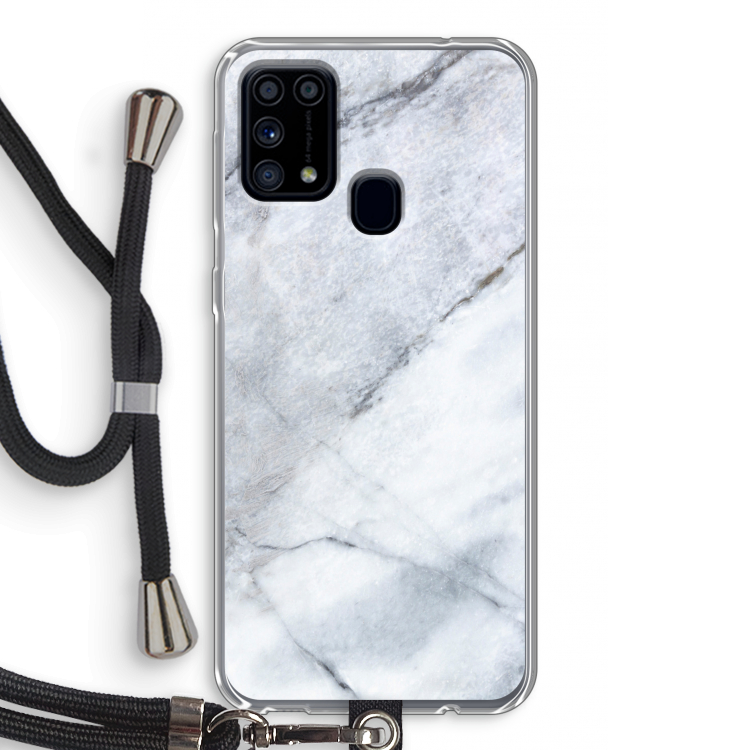 Witte marmer: Samsung Galaxy M31 Transparant Hoesje met koord
