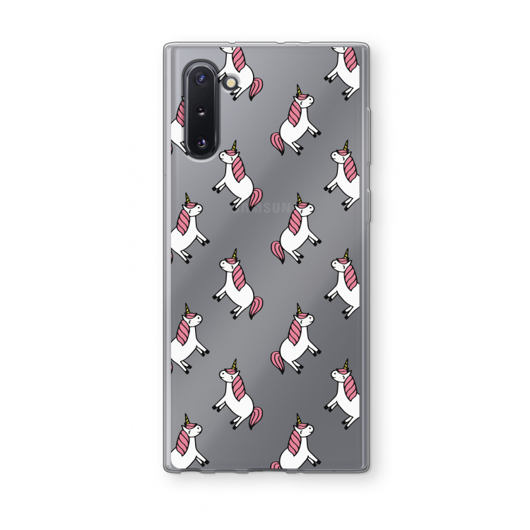 Eenhoorns overal: Samsung Galaxy Note 10 Transparant Hoesje
