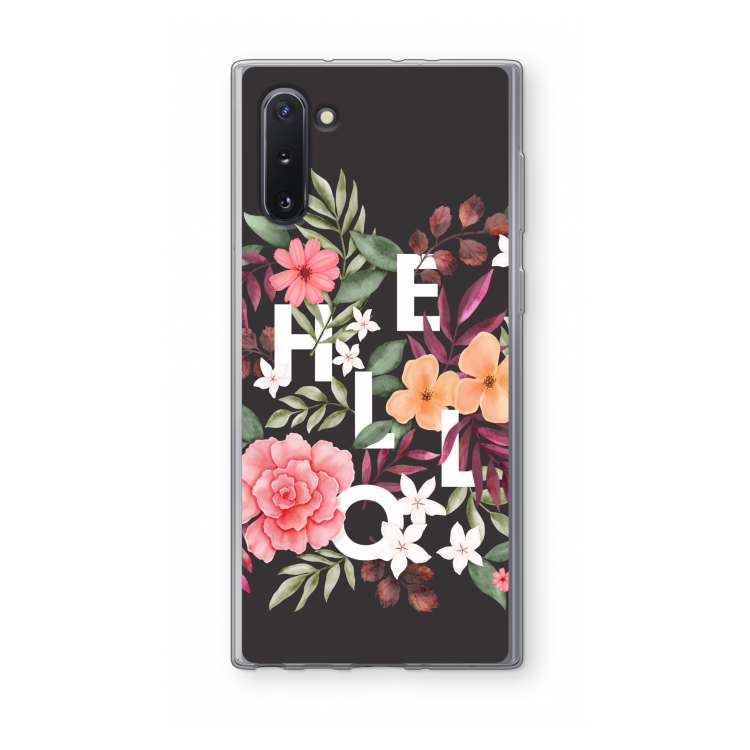 Hello in flowers: Samsung Galaxy Note 10 Transparant Hoesje