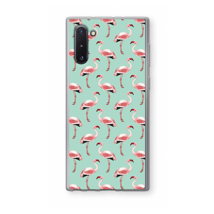 Flamingoprint groen: Samsung Galaxy Note 10 Transparant Hoesje