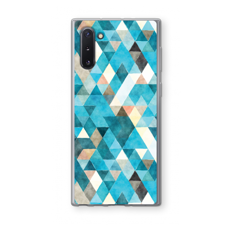 Gekleurde driehoekjes blauw: Samsung Galaxy Note 10 Transparant Hoesje