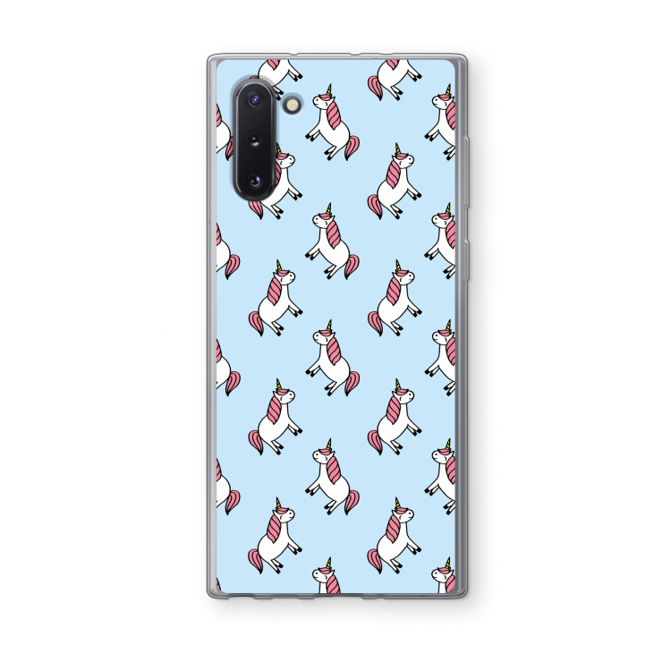 Eenhoorns overal: Samsung Galaxy Note 10 Transparant Hoesje