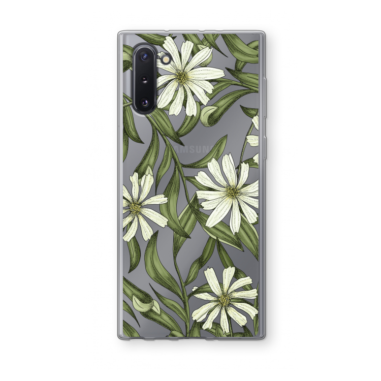 Wit bloemenpatroon: Samsung Galaxy Note 10 Transparant Hoesje