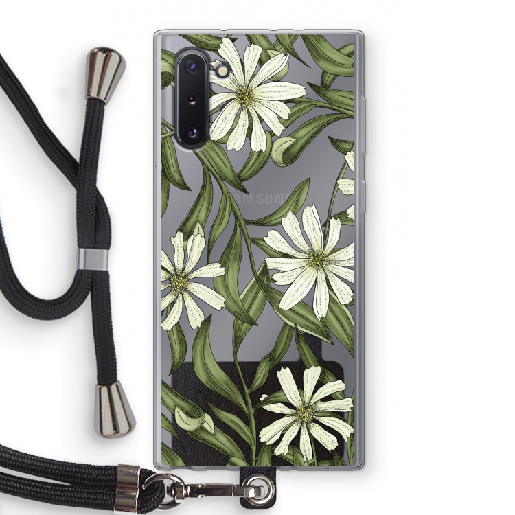 Wit bloemenpatroon: Samsung Galaxy Note 10 Transparant Hoesje met koord
