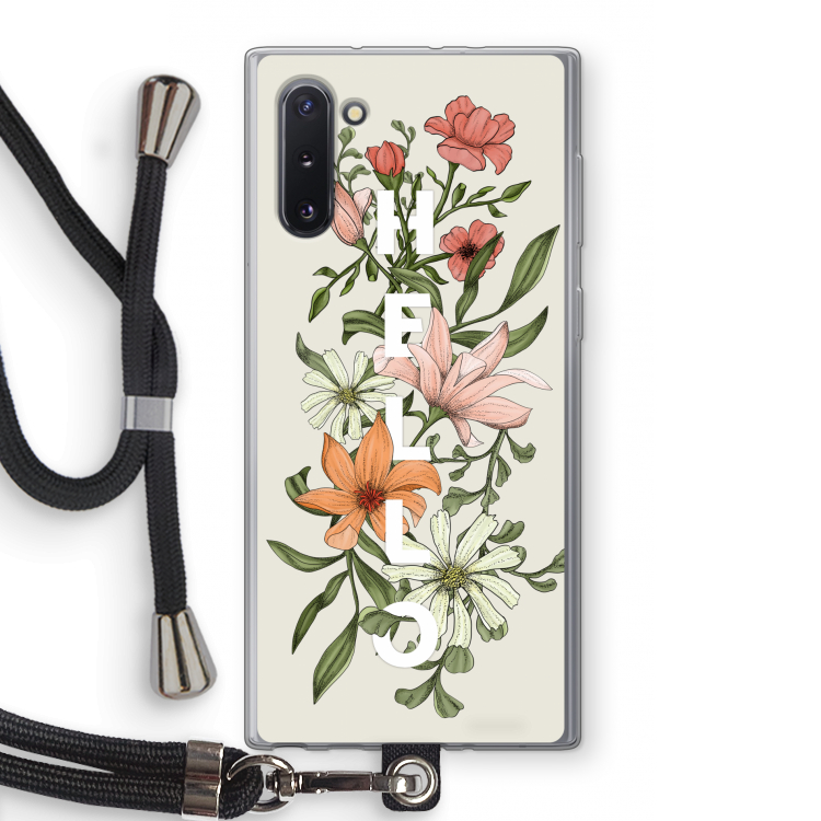 Hello bloemen: Samsung Galaxy Note 10 Transparant Hoesje met koord