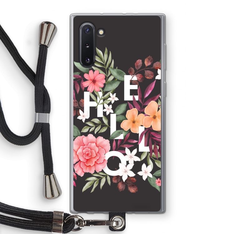 Hello in flowers: Samsung Galaxy Note 10 Transparant Hoesje met koord