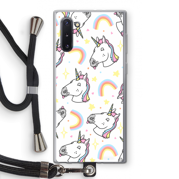 Rainbow Unicorn: Samsung Galaxy Note 10 Transparant Hoesje met koord