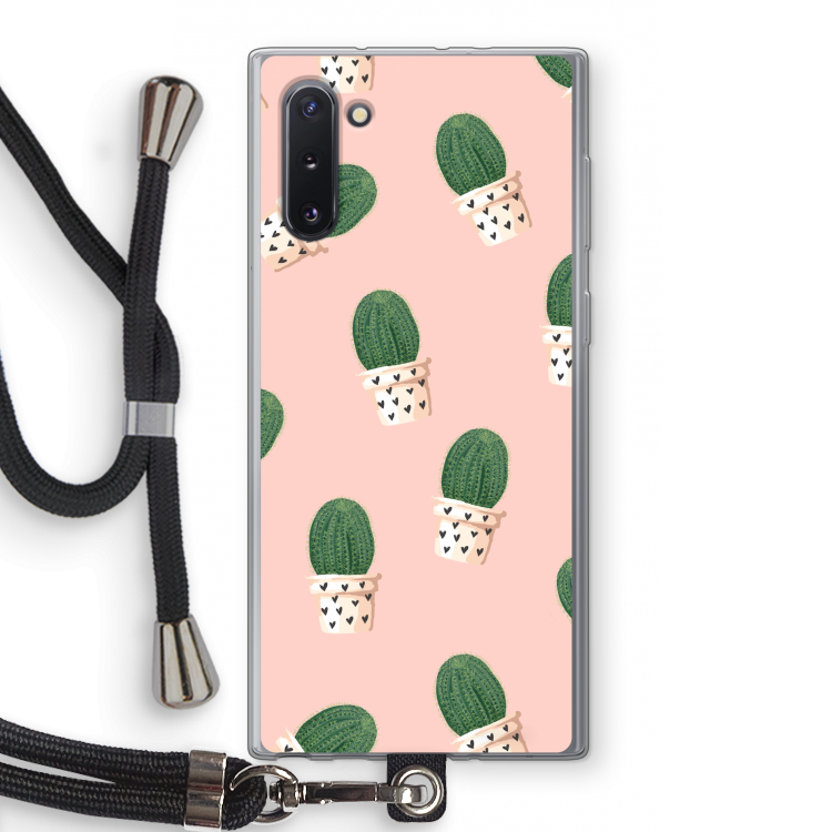 Cactusprint roze: Samsung Galaxy Note 10 Transparant Hoesje met koord