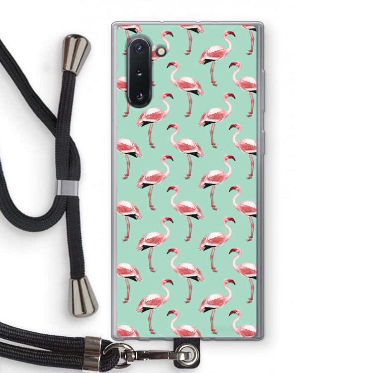 Flamingoprint groen: Samsung Galaxy Note 10 Transparant Hoesje met koord