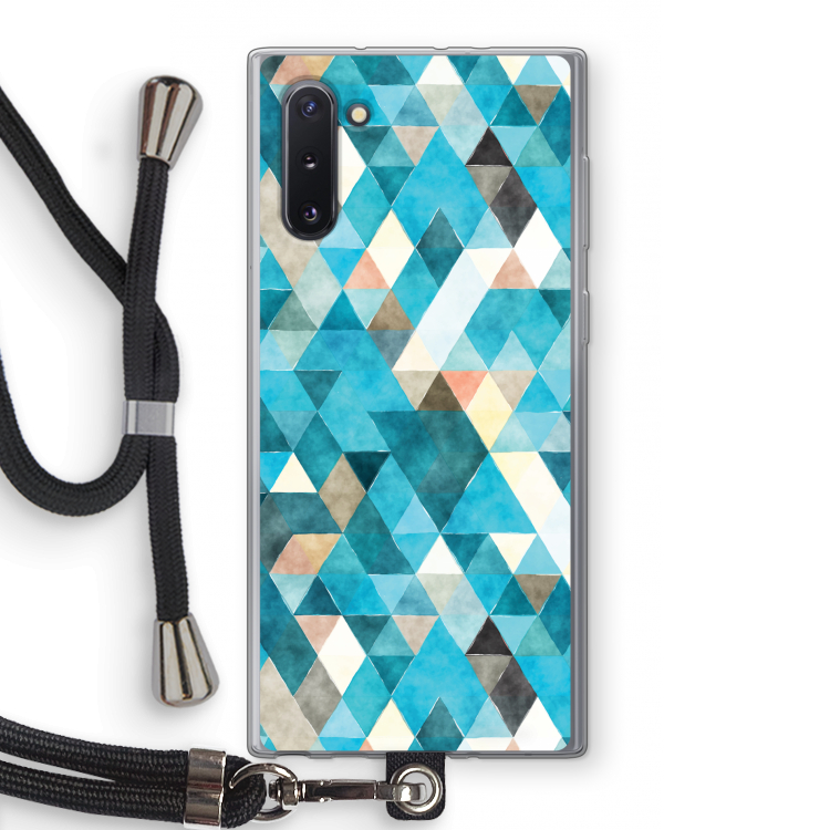 Gekleurde driehoekjes blauw: Samsung Galaxy Note 10 Transparant Hoesje met koord