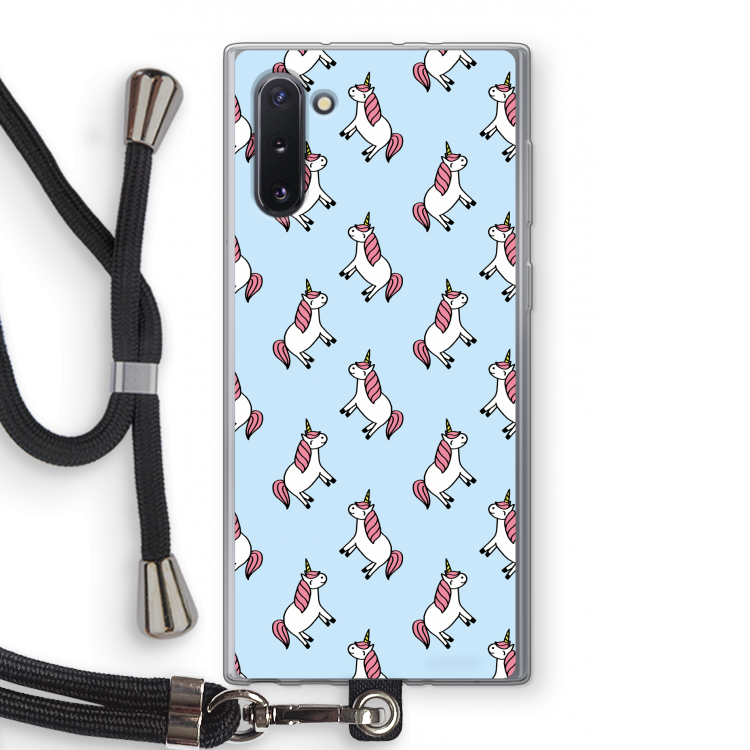 Eenhoorns overal: Samsung Galaxy Note 10 Transparant Hoesje met koord