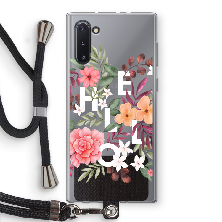 Hello in flowers: Samsung Galaxy Note 10 Transparant Hoesje met koord