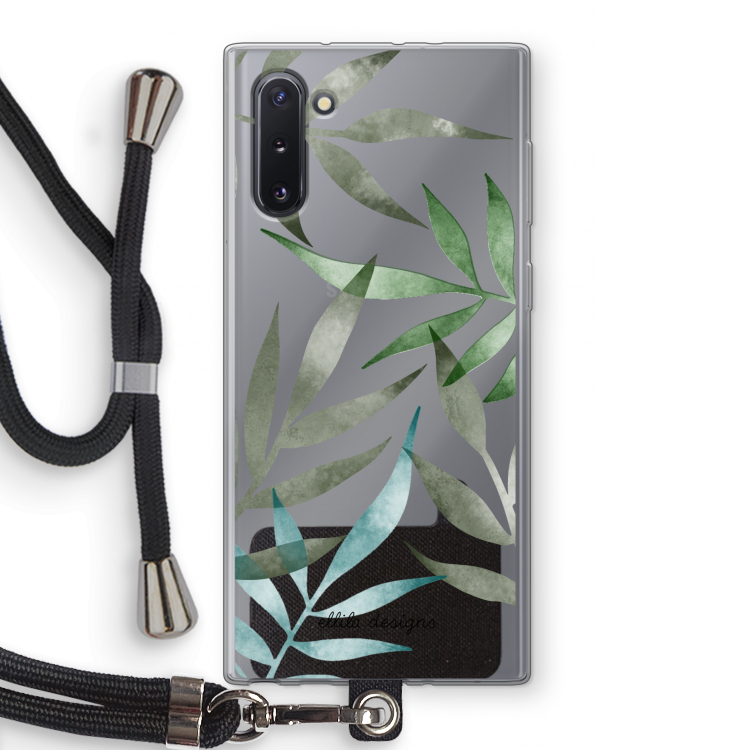 Tropical watercolor leaves: Samsung Galaxy Note 10 Transparant Hoesje met koord