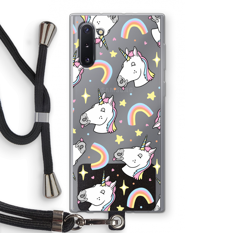 Rainbow Unicorn: Samsung Galaxy Note 10 Transparant Hoesje met koord