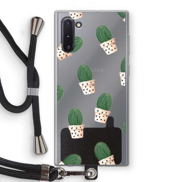 Cactusprint roze: Samsung Galaxy Note 10 Transparant Hoesje met koord