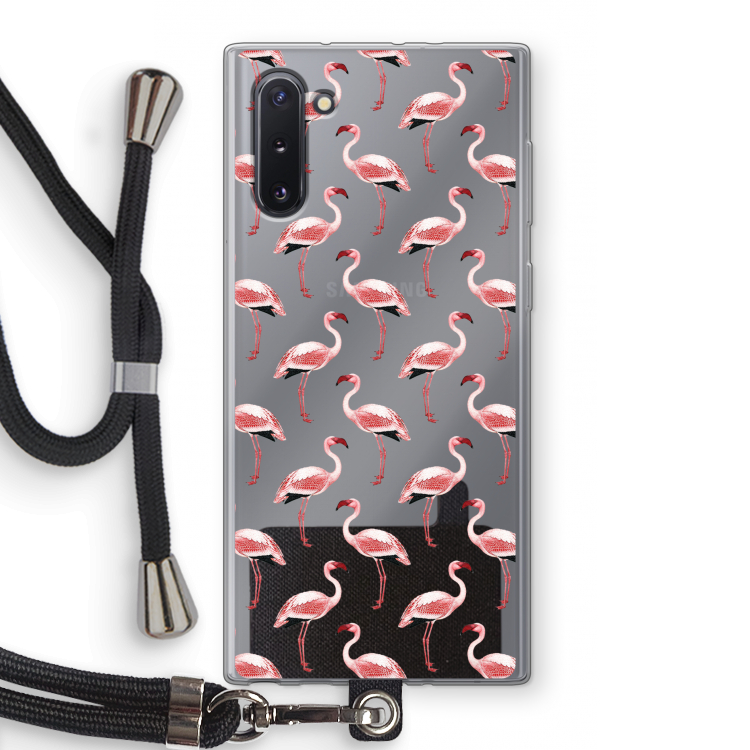 Flamingoprint groen: Samsung Galaxy Note 10 Transparant Hoesje met koord