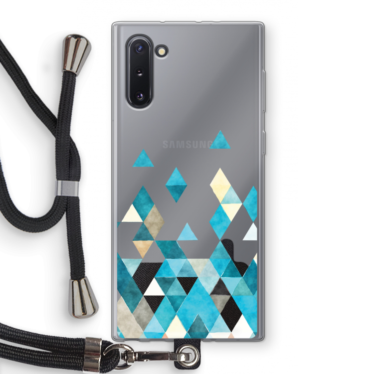 Gekleurde driehoekjes blauw: Samsung Galaxy Note 10 Transparant Hoesje met koord