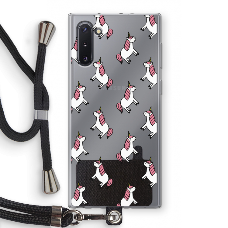 Eenhoorns overal: Samsung Galaxy Note 10 Transparant Hoesje met koord