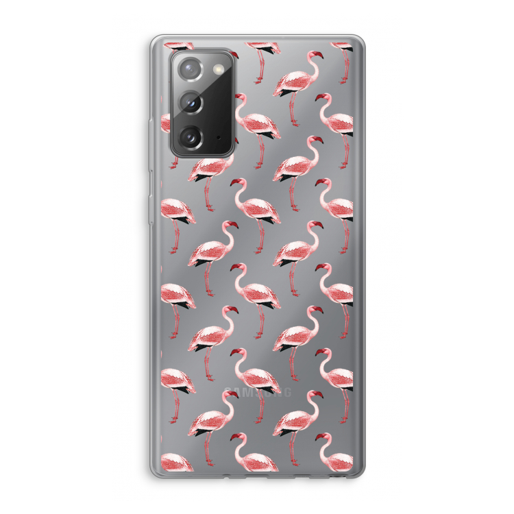Flamingoprint groen: Samsung Galaxy Note 20 / Note 20 5G Transparant Hoesje