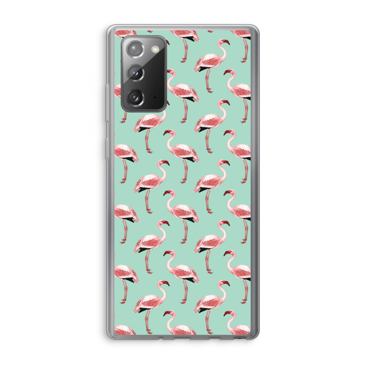 Flamingoprint groen: Samsung Galaxy Note 20 / Note 20 5G Transparant Hoesje