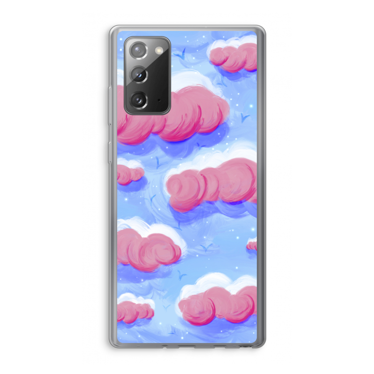 Roze wolken met vogels: Samsung Galaxy Note 20 / Note 20 5G Transparant Hoesje
