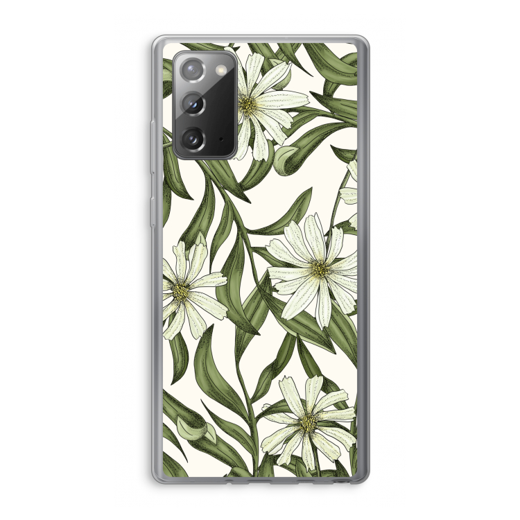Wit bloemenpatroon: Samsung Galaxy Note 20 / Note 20 5G Transparant Hoesje