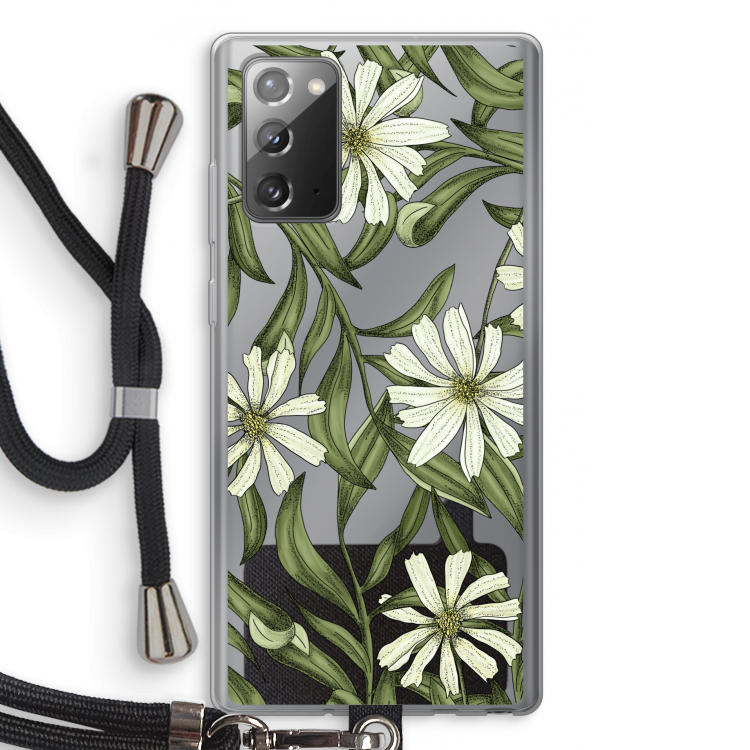 Wit bloemenpatroon: Samsung Galaxy Note 20 / Note 20 5G Transparant Hoesje met koord