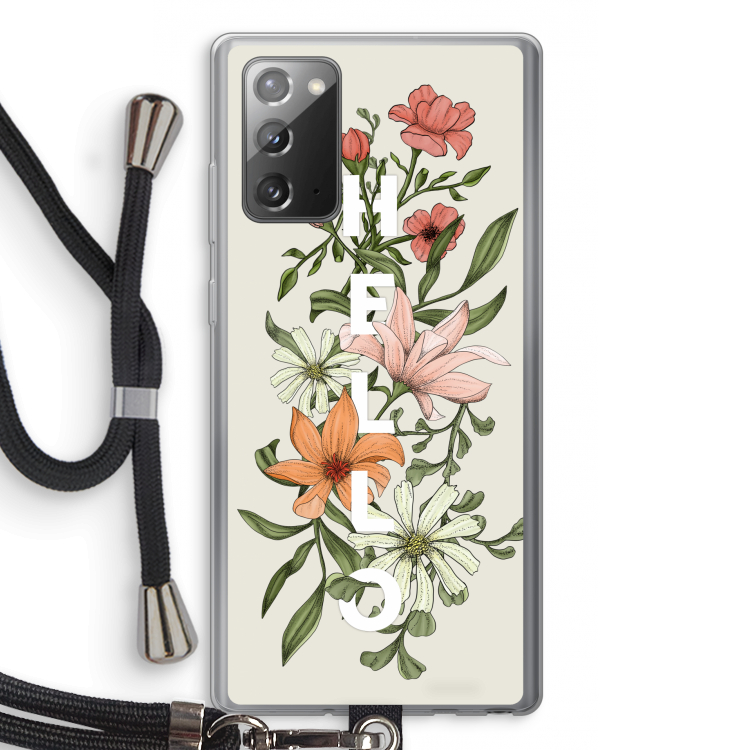 Hello bloemen: Samsung Galaxy Note 20 / Note 20 5G Transparant Hoesje met koord
