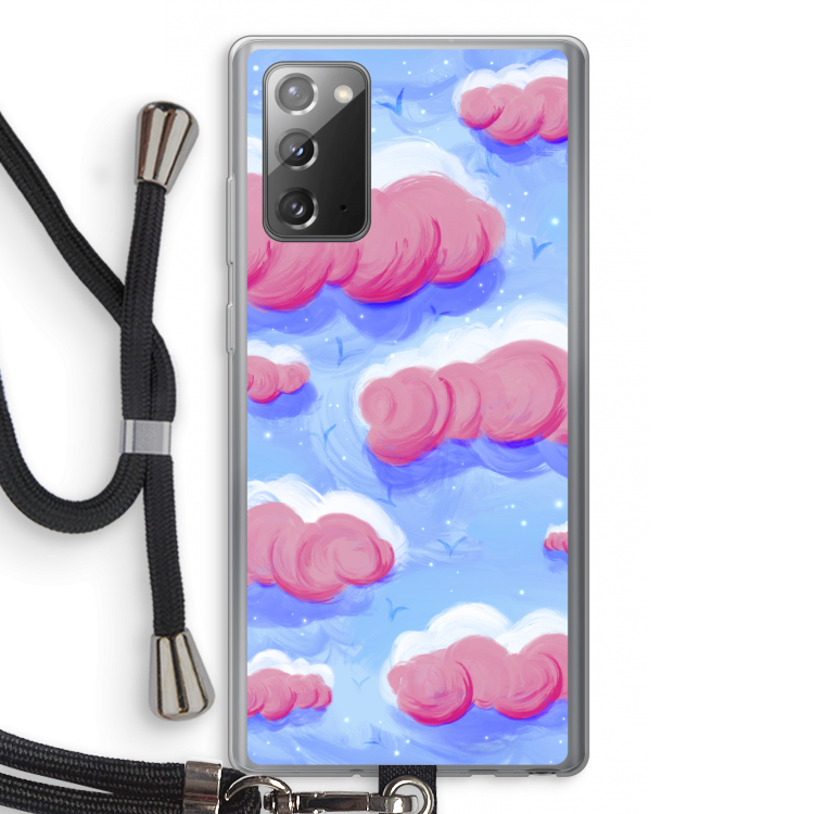 Roze wolken met vogels: Samsung Galaxy Note 20 / Note 20 5G Transparant Hoesje met koord