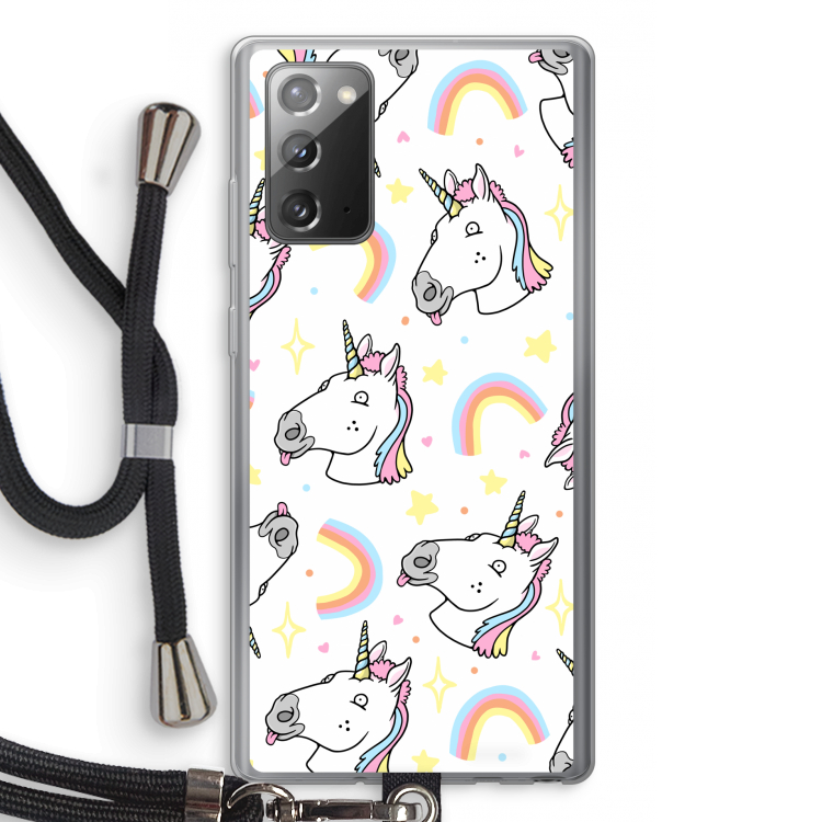 Rainbow Unicorn: Samsung Galaxy Note 20 / Note 20 5G Transparant Hoesje met koord
