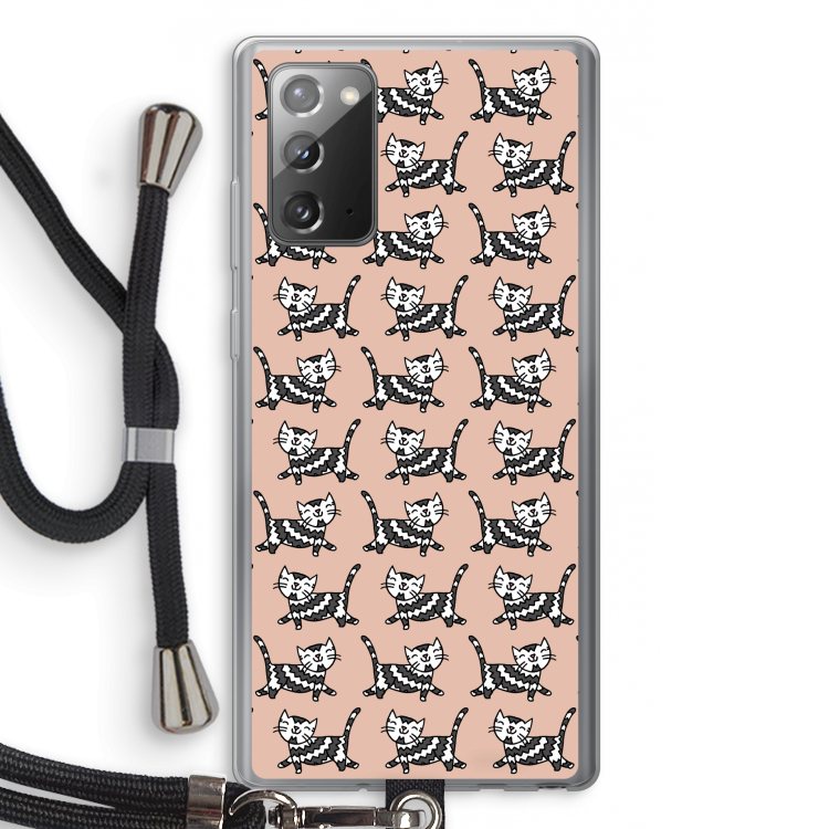 Zwarte poes: Samsung Galaxy Note 20 / Note 20 5G Transparant Hoesje met koord