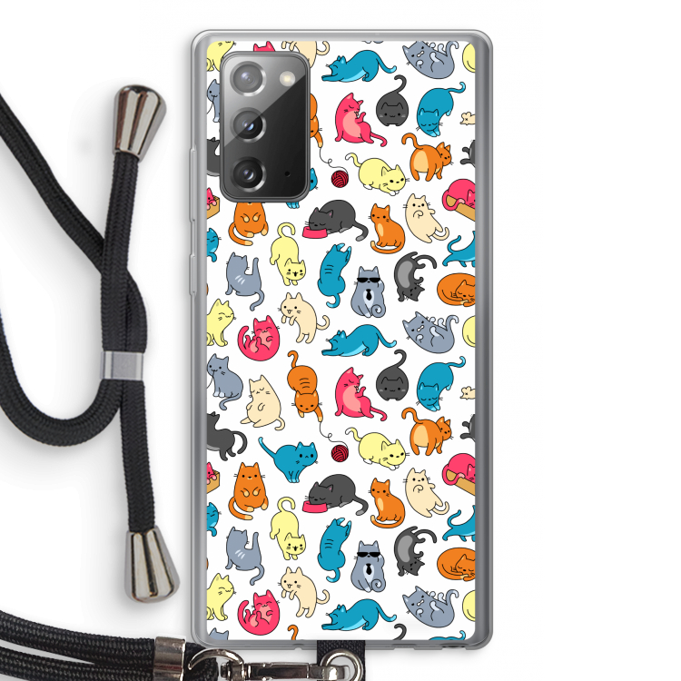 Kleurrijke katten: Samsung Galaxy Note 20 / Note 20 5G Transparant Hoesje met koord