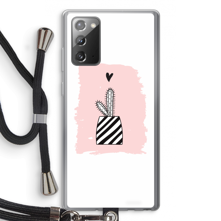 Zwart-wit cactus: Samsung Galaxy Note 20 / Note 20 5G Transparant Hoesje met koord