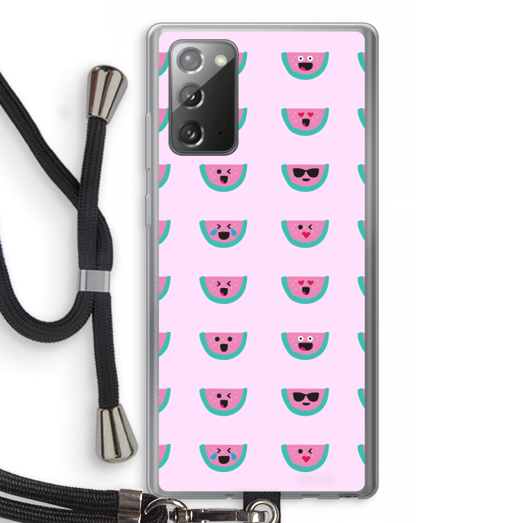Smiley watermeloenprint: Samsung Galaxy Note 20 / Note 20 5G Transparant Hoesje met koord
