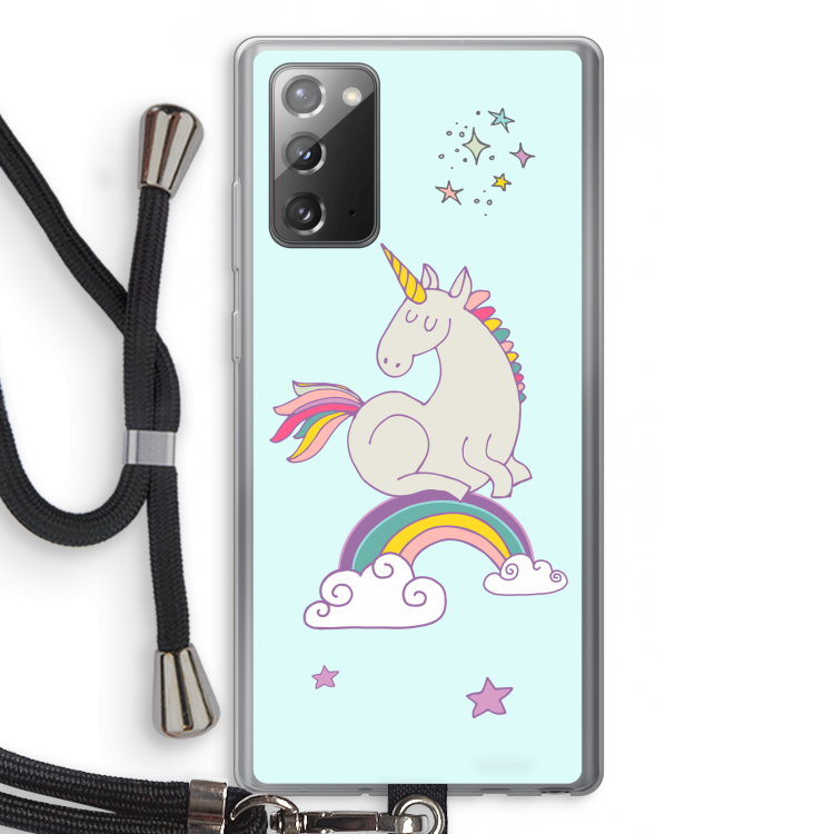 Regenboog eenhoorn: Samsung Galaxy Note 20 / Note 20 5G Transparant Hoesje met koord