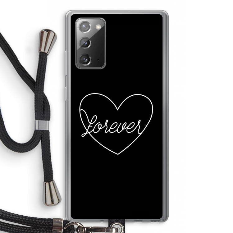 Forever heart black: Samsung Galaxy Note 20 / Note 20 5G Transparant Hoesje met koord