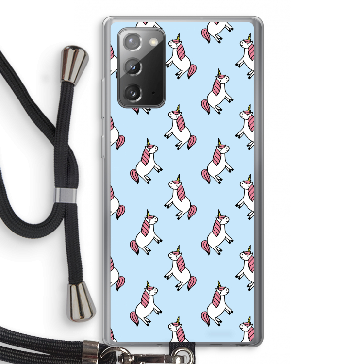 Eenhoorns overal: Samsung Galaxy Note 20 / Note 20 5G Transparant Hoesje met koord