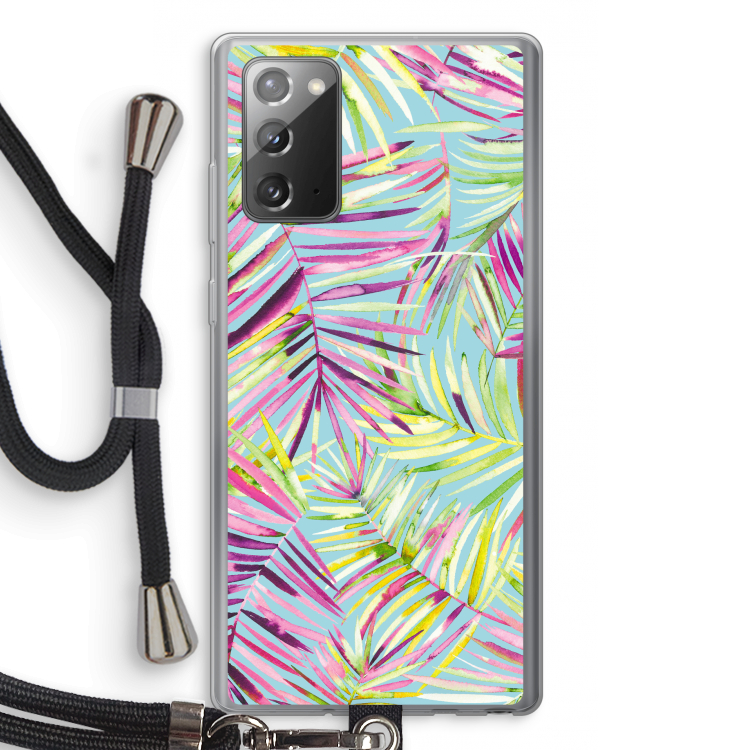 Tropical Palms Blue: Samsung Galaxy Note 20 / Note 20 5G Transparant Hoesje met koord