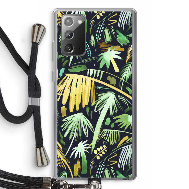 Tropical Palms Dark: Samsung Galaxy Note 20 / Note 20 5G Transparant Hoesje met koord