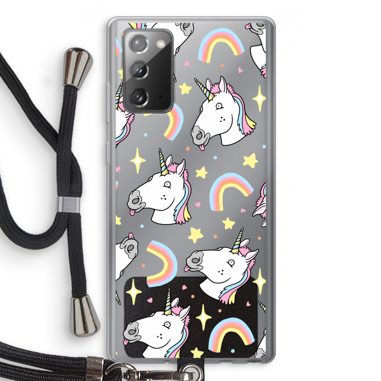 Rainbow Unicorn: Samsung Galaxy Note 20 / Note 20 5G Transparant Hoesje met koord