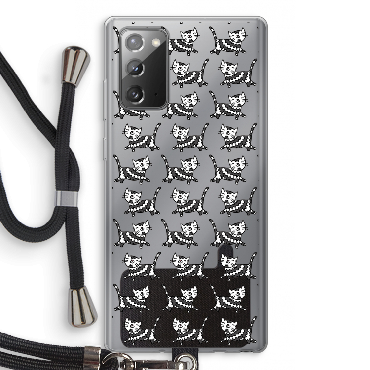 Zwarte poes: Samsung Galaxy Note 20 / Note 20 5G Transparant Hoesje met koord