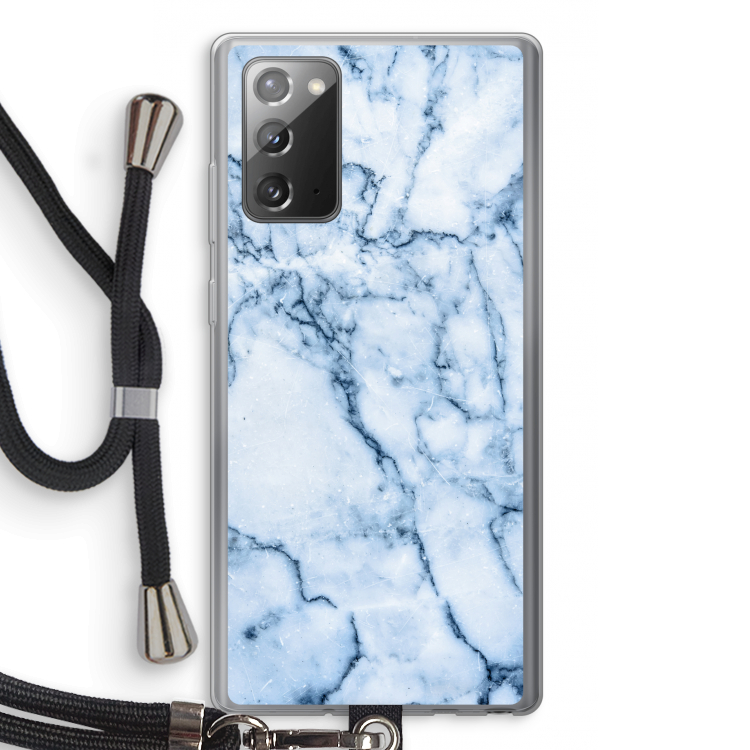 Blauw marmer: Samsung Galaxy Note 20 / Note 20 5G Transparant Hoesje met koord