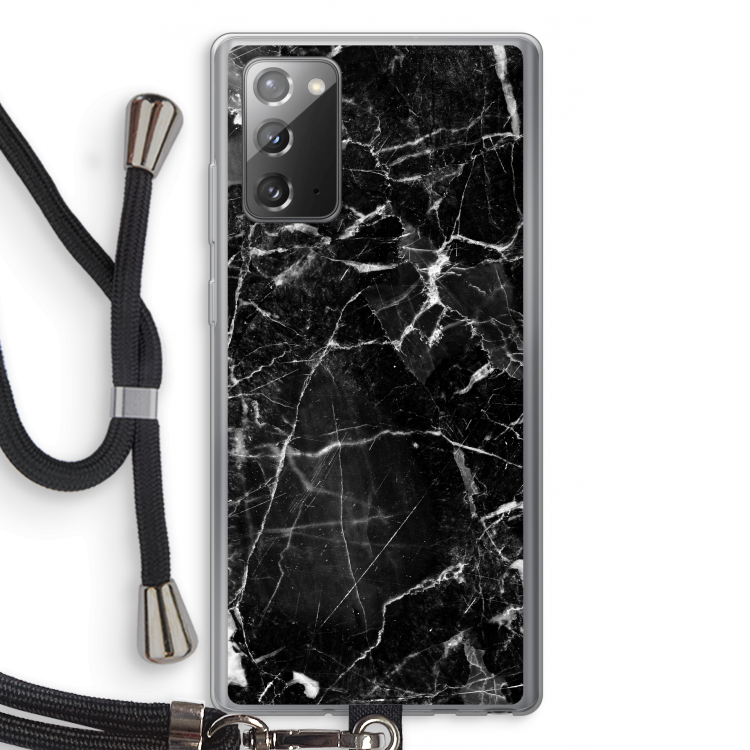 Zwart Marmer 2: Samsung Galaxy Note 20 / Note 20 5G Transparant Hoesje met koord