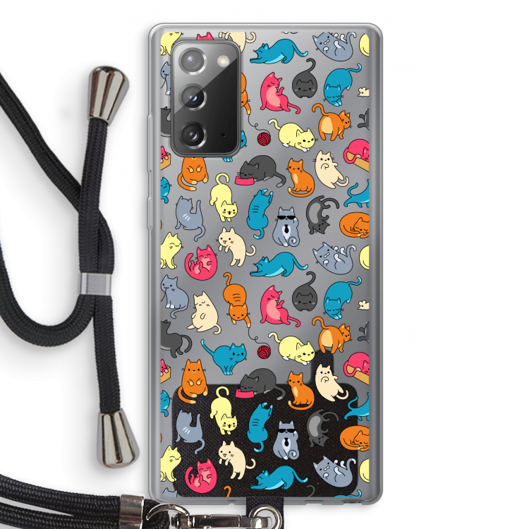 Kleurrijke katten: Samsung Galaxy Note 20 / Note 20 5G Transparant Hoesje met koord