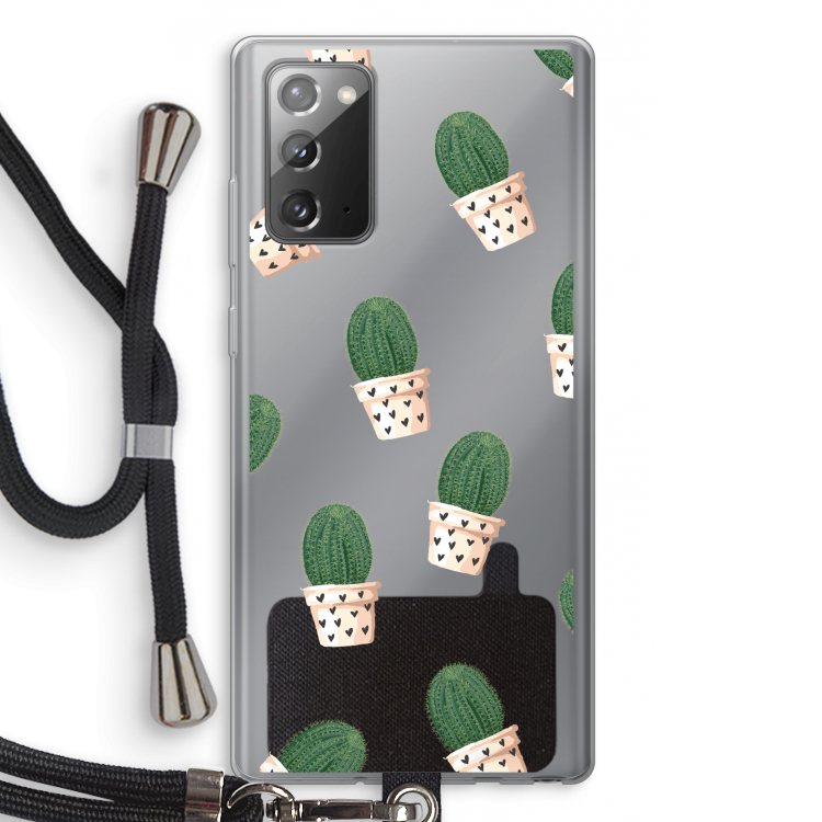 Cactusprint roze: Samsung Galaxy Note 20 / Note 20 5G Transparant Hoesje met koord