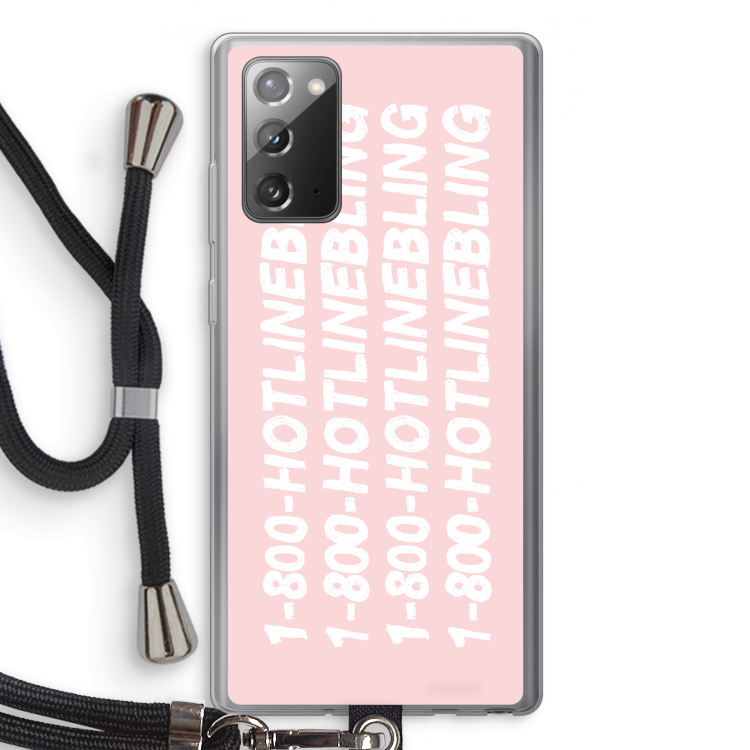 Hotline bling pink: Samsung Galaxy Note 20 / Note 20 5G Transparant Hoesje met koord