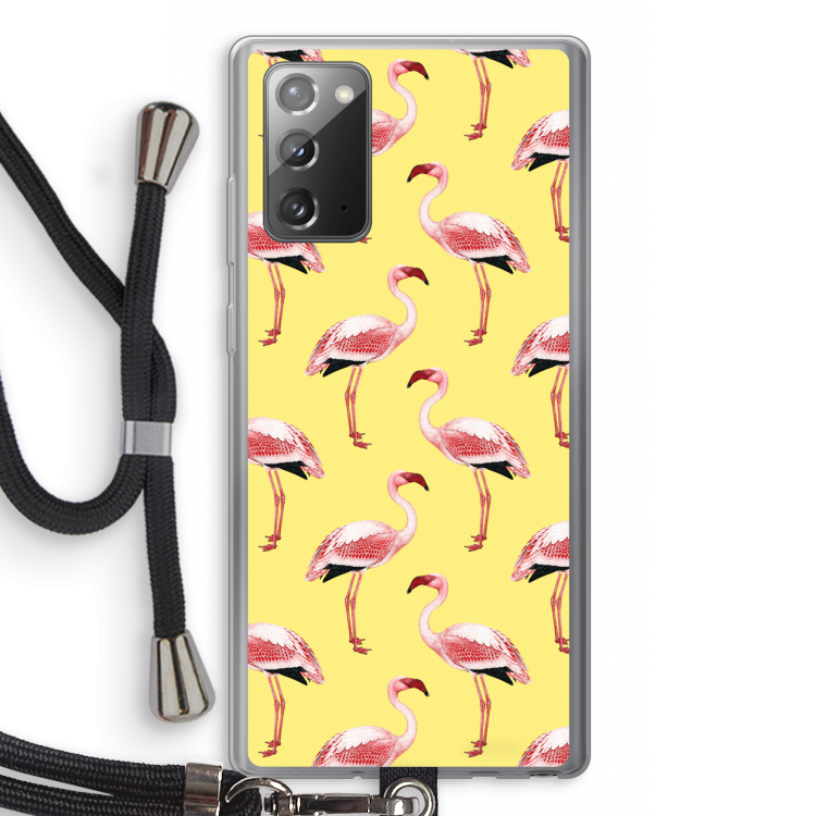 Flamingo's geel: Samsung Galaxy Note 20 / Note 20 5G Transparant Hoesje met koord